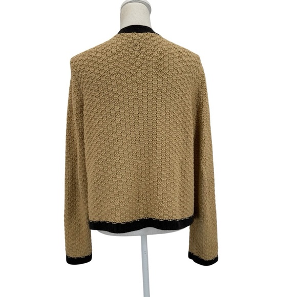 Preswick & Moore Camel Black Trim Cardigan Women’s M Cotton Knit Fall Parisian - Picture 6 of 7